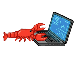 OpenClaw lobster at laptop