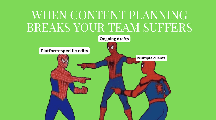 Agency content planning workflow showing multiple clients, approvals, and platform calendars in one system meme