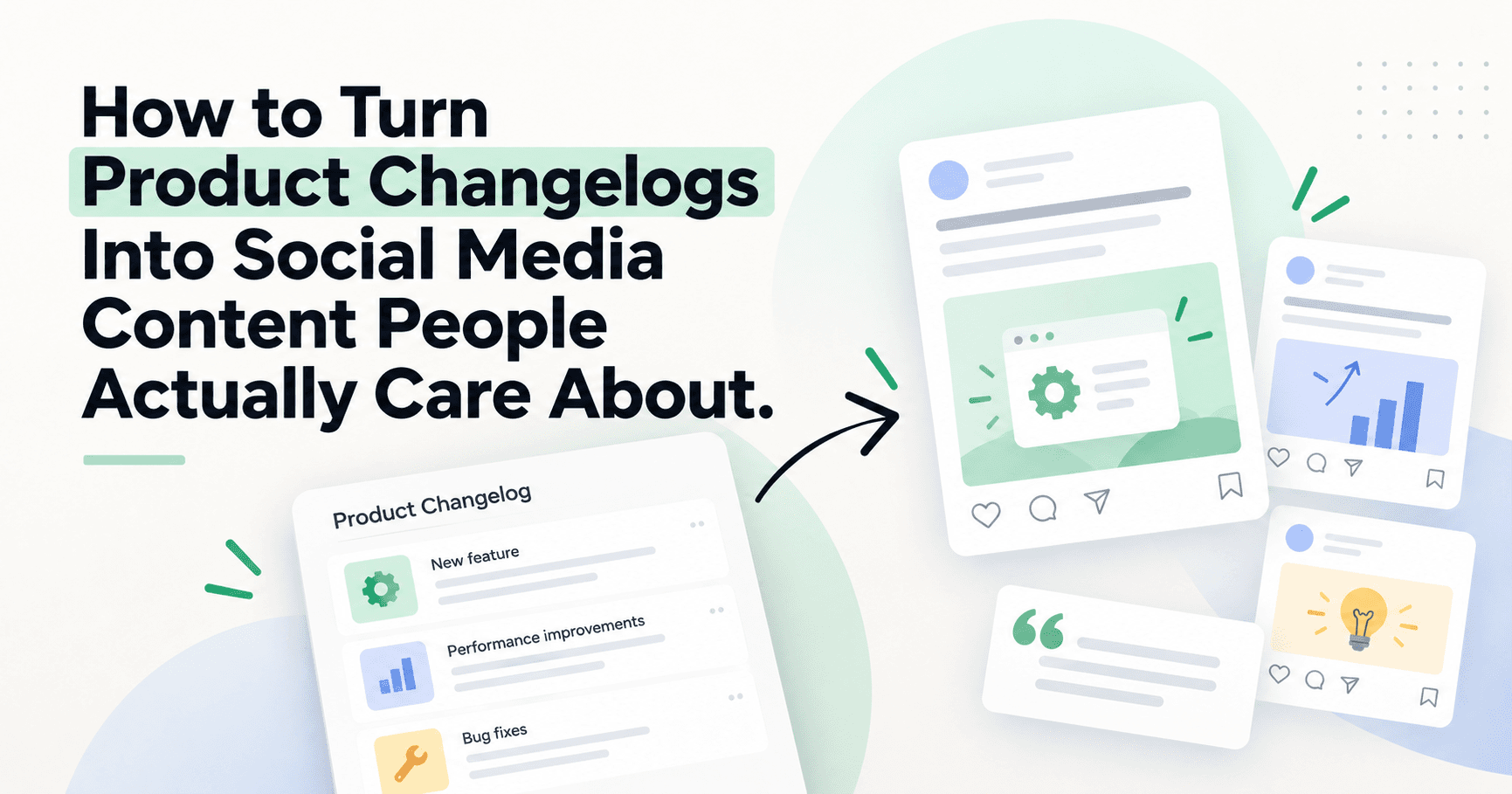 Product changelog updates being transformed into engaging social media posts, graphics, and content ideas.